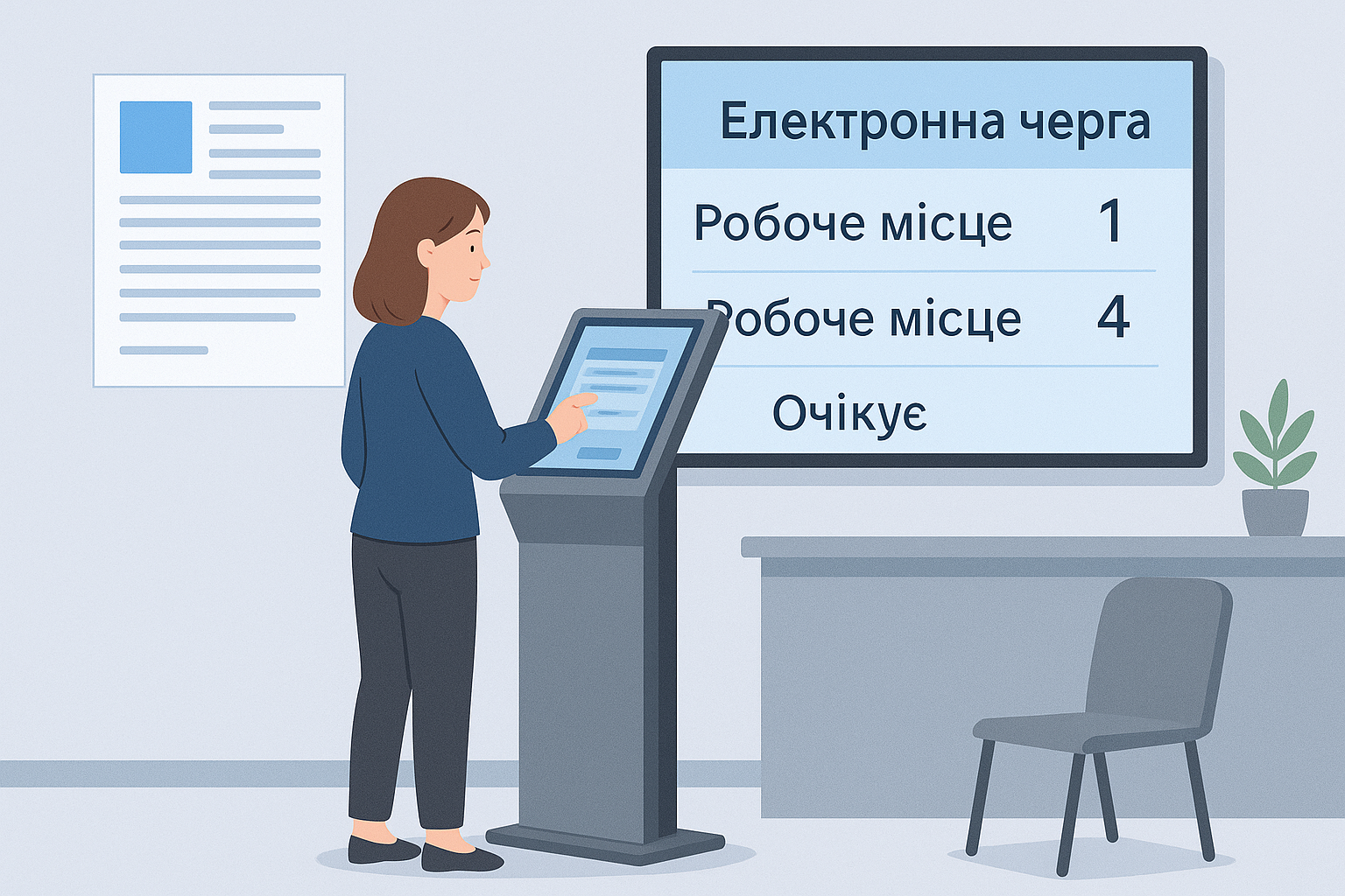 Електронна черга з використанням інформаційного кіоска з додатковим монітором